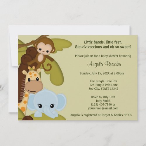 Jungle Time Animals Baby Shower Invitation JTN-E