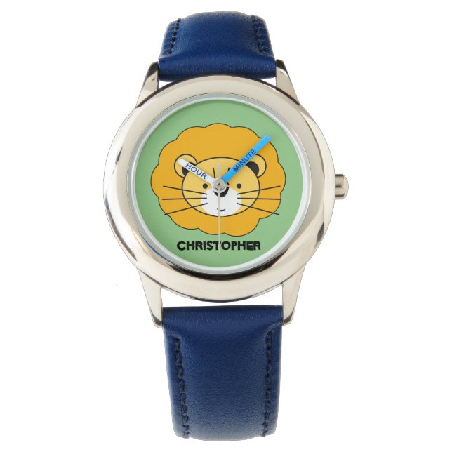 "Jungle Timekeeper" - Personalized Blue Lion Safar Watch (Front)