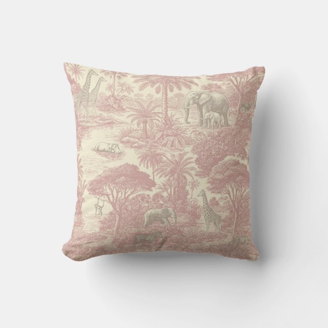 Jungle Toile Pattern Tropical Planner Throw Pillow (Front)