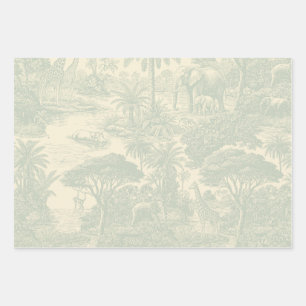 Jungle Toile Pattern Tropical Scenic Design Wrapping Paper Sheets