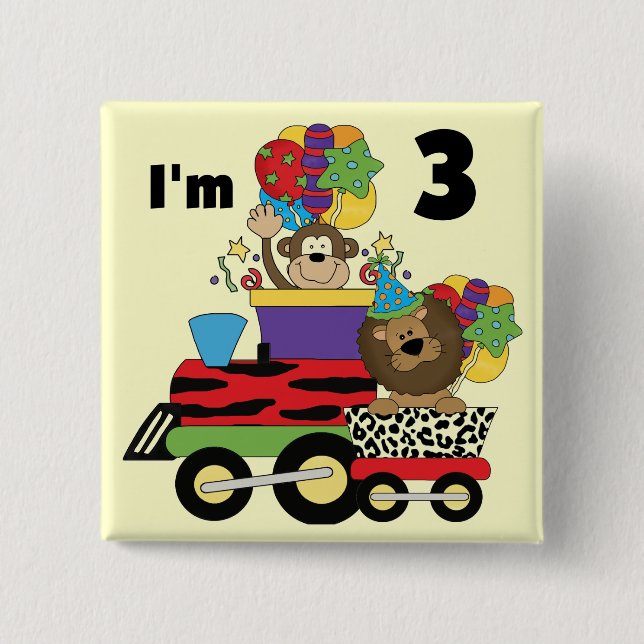 Jungle Train 3rd Birthday Tshirts and Gifts Button (Front)