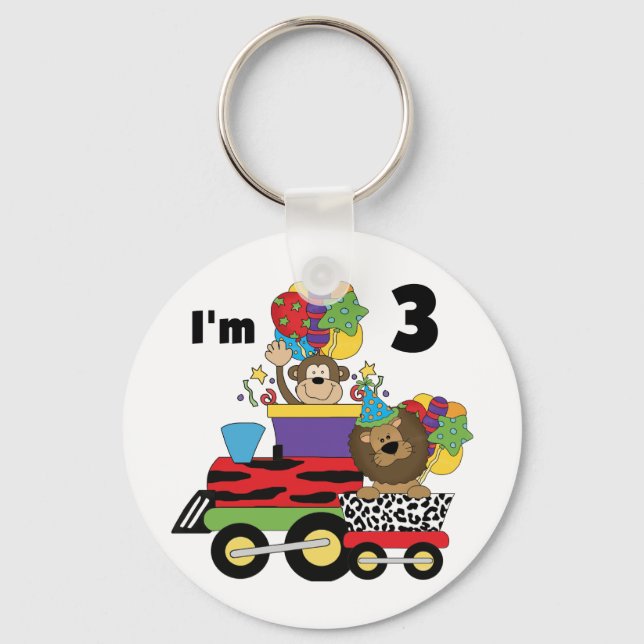 Jungle Train 3rd Birthday Tshirts and Gifts Keychain (Front)