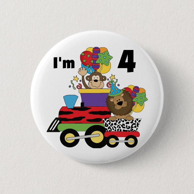Jungle Train 4th Birthday  Tshirts and Gifts Button (Front)