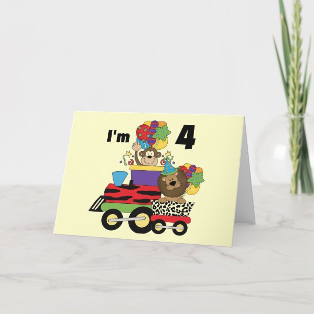 Jungle Train 4th Birthday  Tshirts and Gifts Card (Front)