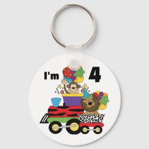 Jungle Train 4th Birthday Tshirts and Gifts Keychain