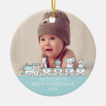 Jungle Train Baby's 1st Photo Christmas Ornament by celebrateitornaments at Zazzle