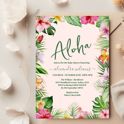 Jungle tropical floral baby shower invitation
