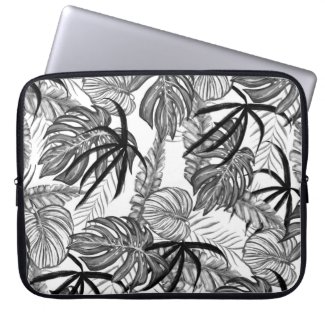 Jungle tropical leafs black & white nature pattern computer sleeve