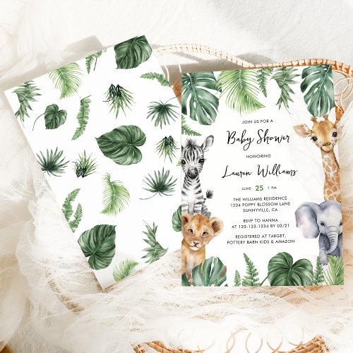 Jungle Tropical Safari Animals Baby Shower Invitation