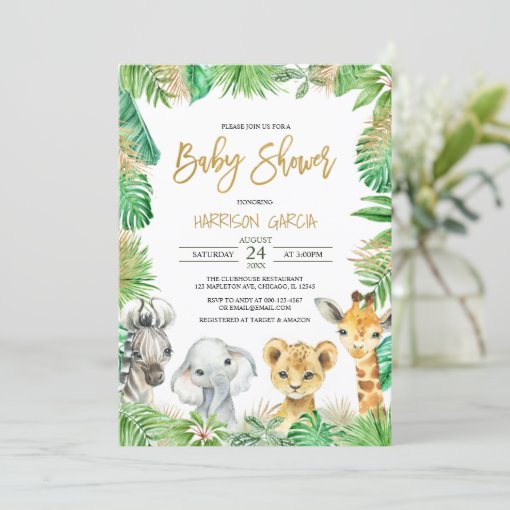 Jungle Tropical Safari Animals Baby Shower Invitation | Zazzle