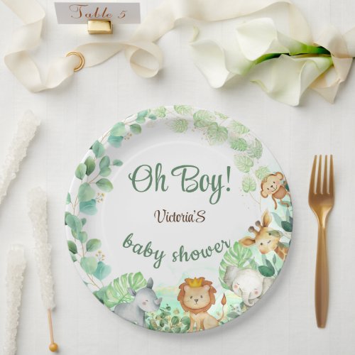 Jungle Tropical Safari Friends Baby Boy Shower Paper Plates