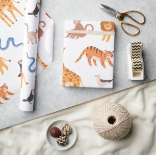 Jungle Tropical Safari Wild Animals Pattern Wrapping Paper