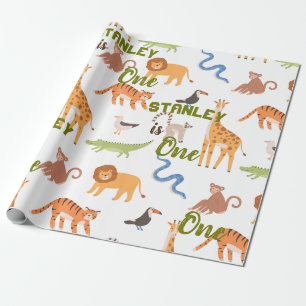 Jungle Tropical Safari Wild Animals Personalized Wrapping Paper
