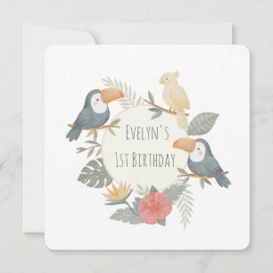 Jungle Tropical Toucan First Birthday Personalized Invitation