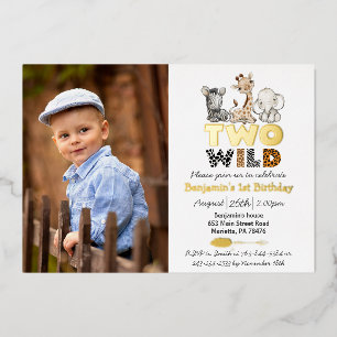 Jungle Two Wild Photo Real Gold Foil Invitation