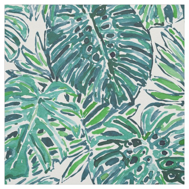 JUNGLE VIBES Green Tropical Monstera Leaves Fabric (Swatch)