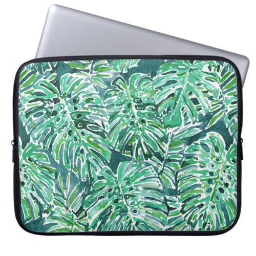 JUNGLE VIBES Green Tropical Monstera Pattern Laptop Sleeve