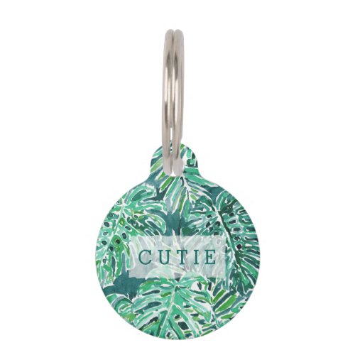 JUNGLE VIBES Green Tropical Monstera Pattern Pet Tag