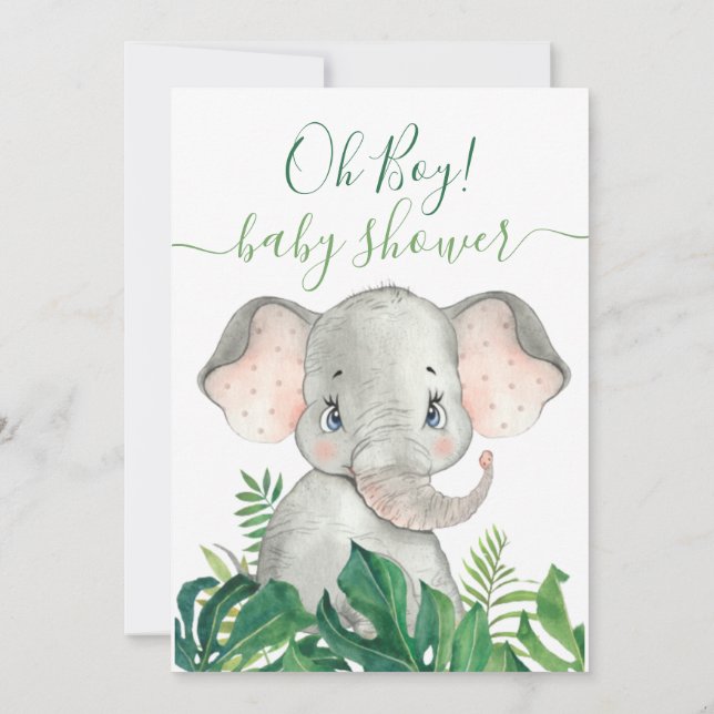 Jungle Watercolor Baby Shower Elephant Invitation (Back)