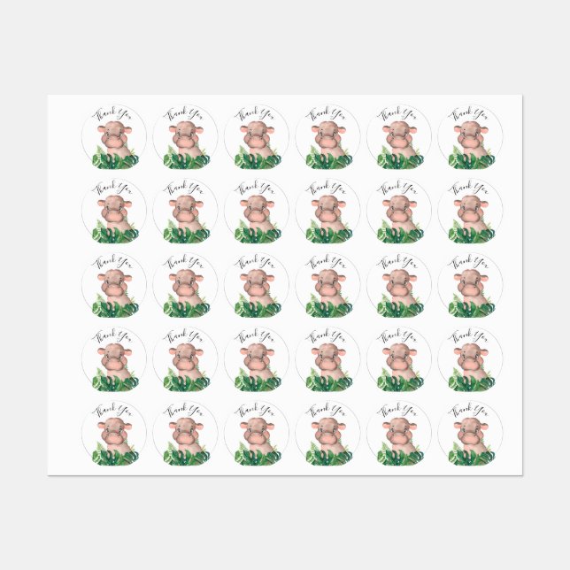 Jungle Watercolor Baby Shower Hippo Labels (Sheet)