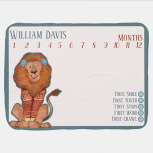 Jungle Watercolor Lion Baby Growth Monthly Tracker Blanket