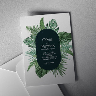 Jungle watercolor tropical green leaves invitation