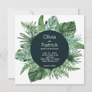 Jungle watercolor tropical green leaves invitation