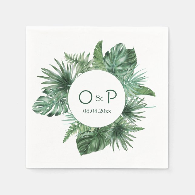 Jungle watercolor tropical green leaves  napkins (Front)