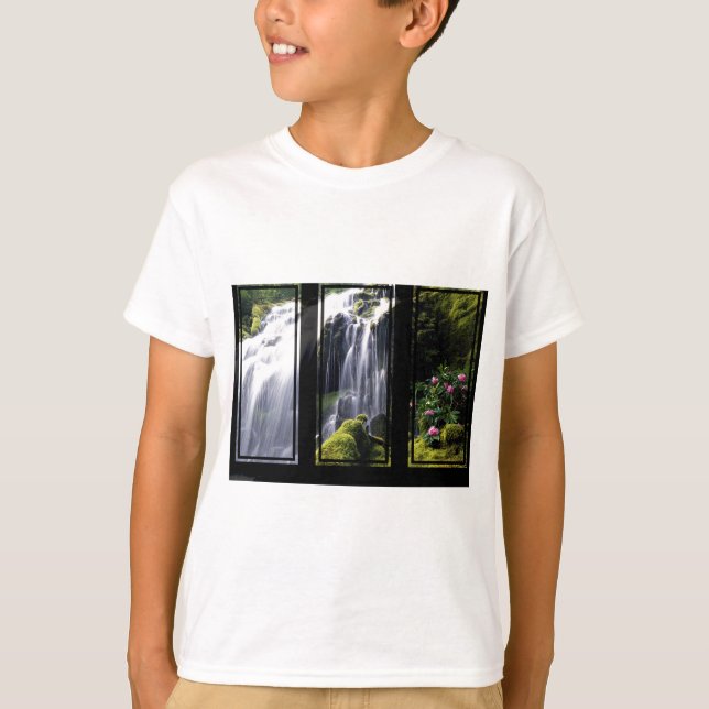 Jungle Waterfall Triptych Digital Art T-Shirt (Front)
