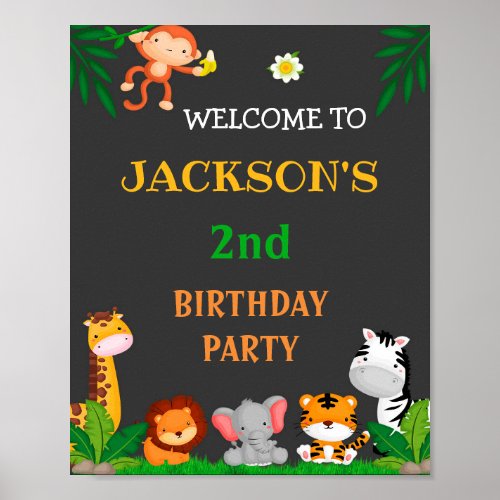 Jungle welcome party sign Wild animals poster