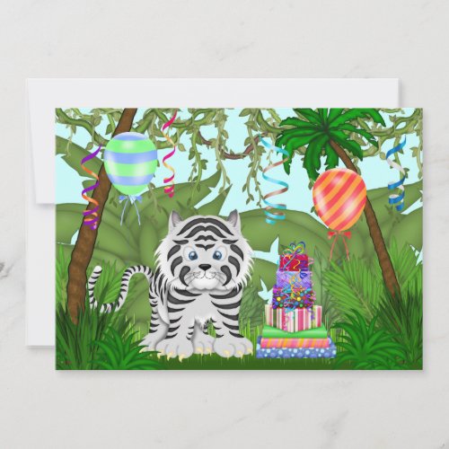 Jungle White Tiger Birthday Party Invitation