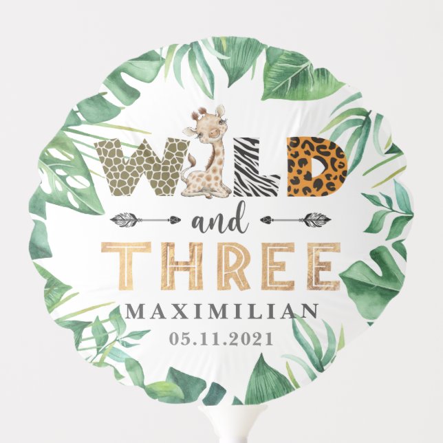 Jungle Wild and Three Birthday Party Balloon (Front)