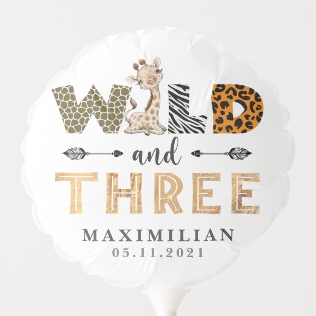 Jungle Wild and Three Birthday Party Balloon (Front)