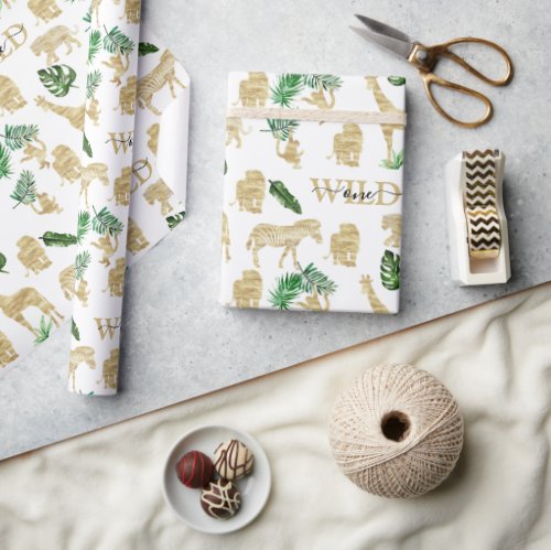 Jungle Wild Animal Pattern Elegant Gold Green Wrapping Paper