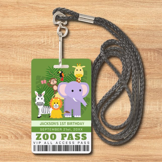 Jungle Wild Animal Zoo VIP Pass Kids Birthday Badge (Zoo Pass For Jungle Wild Animal Theme Kids Birthday)