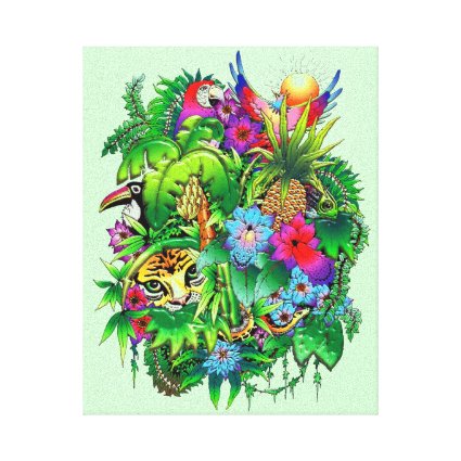 Jungle Wild Animals and Plants   Stretched Canvas 