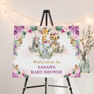 Jungle Wild Animals Floral Baby Shower Welcome Foam Board