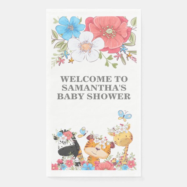 Jungle wild baby animal safari cute floral fun paper guest towels (Front)