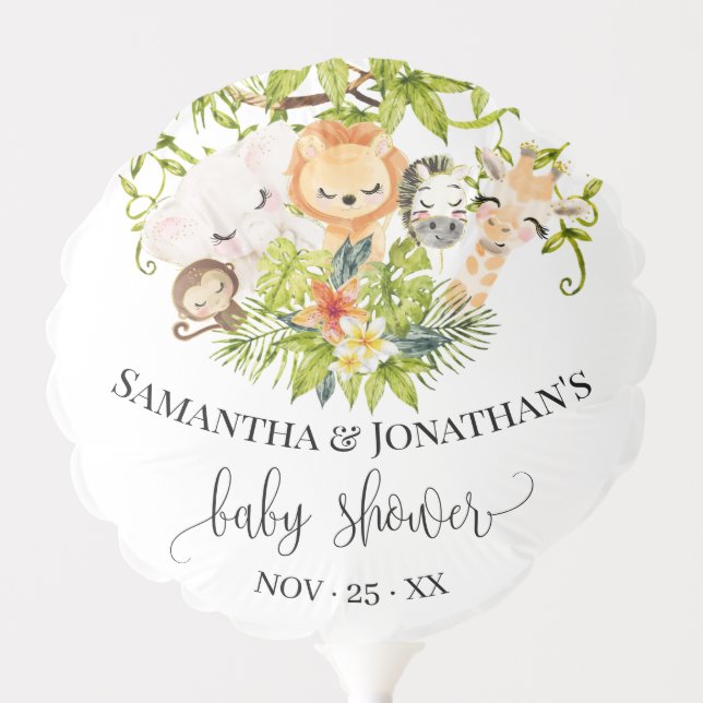 Jungle Wild Baby Animals Tropical Baby Shower Balloon (Front)