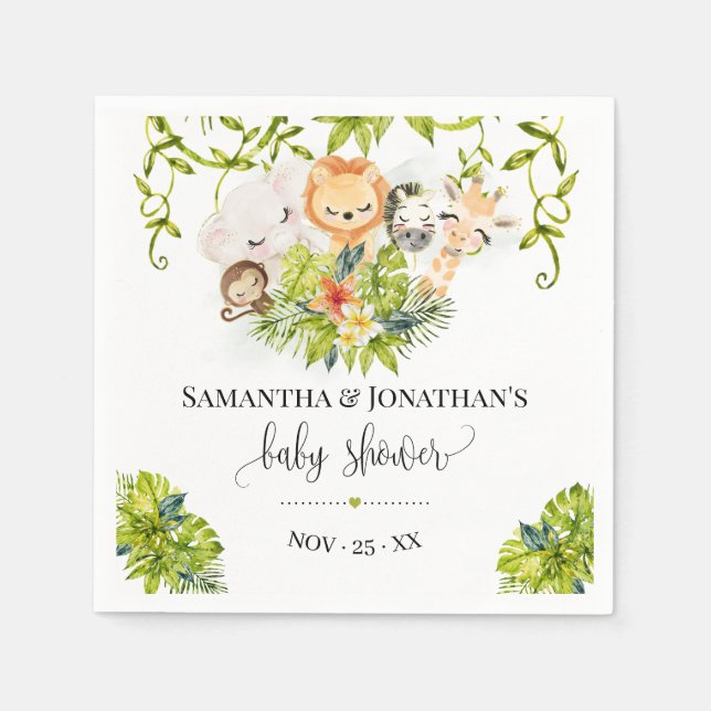 Jungle Wild Baby Animals Tropical Baby Shower Napkins (Front)