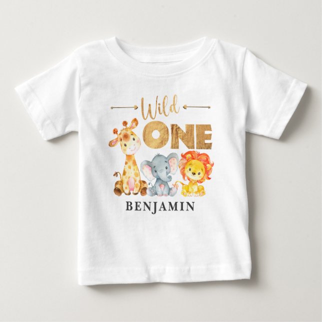 Jungle Wild One 1st Birthday Baby Animals T-Shirt (Front)