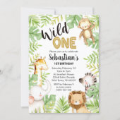 Jungle Wild One 1st Birthday Invitation Safari (Front)
