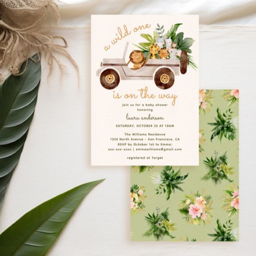 Jungle Wild One Animal Safari Baby Shower Invitation