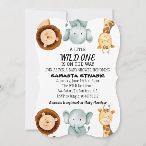 Jungle Wild one Animals Baby Boy Shower Invitation