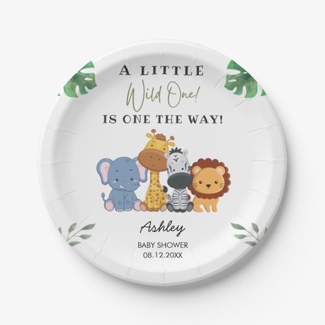 Jungle Wild One Baby Shower Paper Plates (Front)