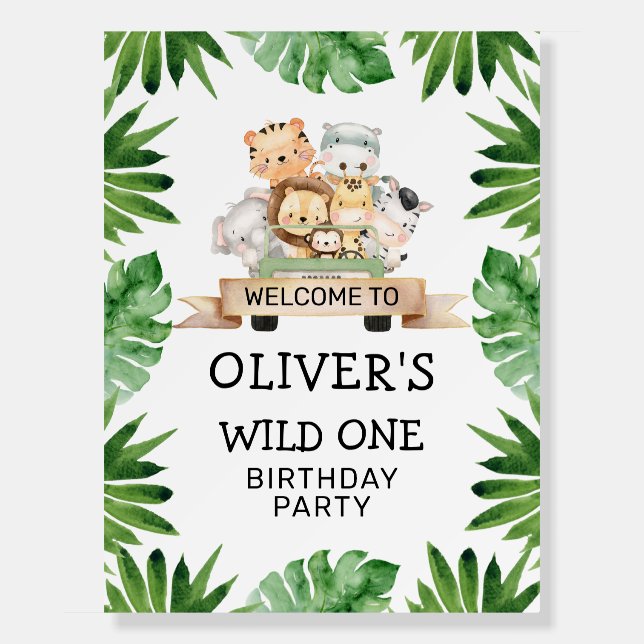 Jungle Wild One Birthday Welcome Sign Foam Board (Front)