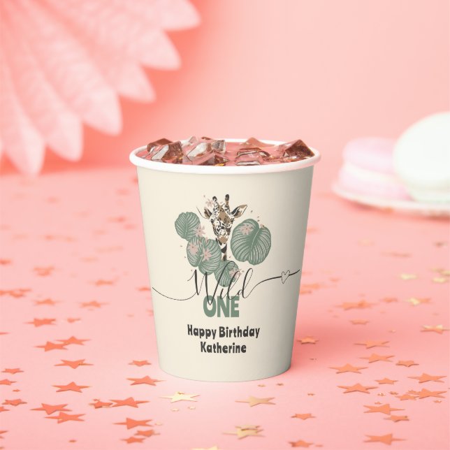 Jungle Wild One Giraffe Animal Birthday Party Paper Cups (Insitu)