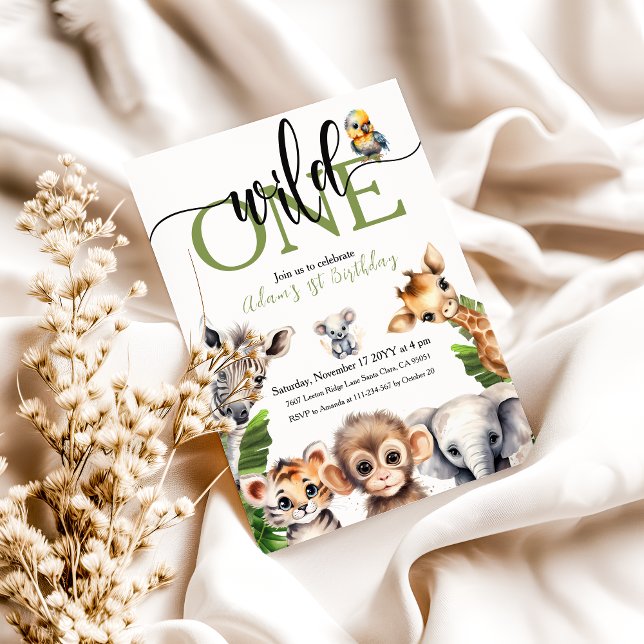 Jungle Wild One Safari Animal First Birthday Party Invitation (Creator Uploaded)