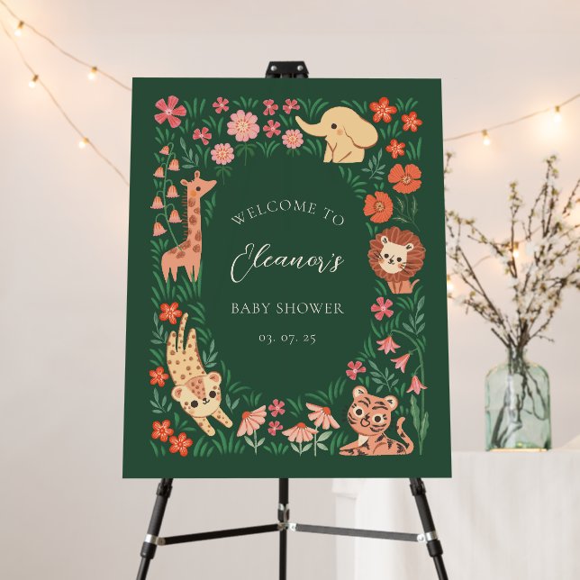 Jungle Wild Safari Animal Baby Shower Welcome Sign (In Situ (Stand))