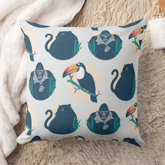 Jungle Wildlife Animals Pattern Throw Pillow (Blanket)